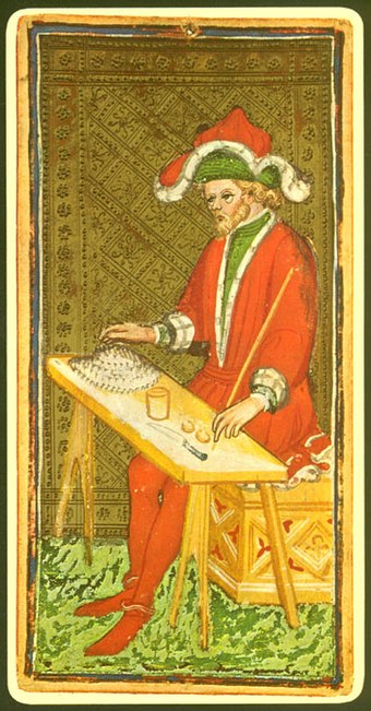 The Magician card from a 15th-century tarot deck.