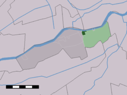 The village (dark green) and the statistical district (light green) of Langerak in the former municipality of Liesveld.