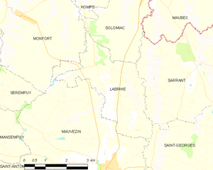 Labrihe and its surrounding communes Map commune FR insee code 32173.png