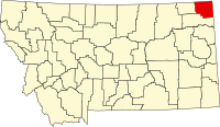 シェリダン郡の位置を示したモンタナ州の地図