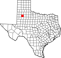 Map of Texas highlighting Lubbock County