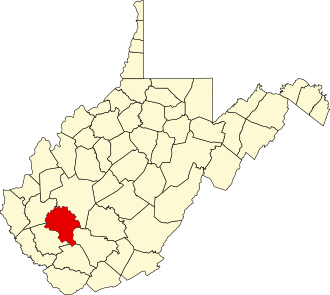 Location of Boone County in West Virginia Map of West Virginia highlighting Boone County.svg