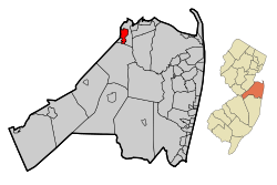 Map of Matawan in Monmouth County. Inset: Location of Monmouth County highlighted in the State of New Jersey.