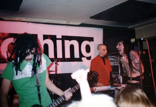 Left to right: Twiggy, Gacy and Manson performing at the "A Night of Nothing" industry showcase, 1995