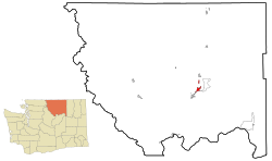 Location of Omak in Okanogan County, Washington