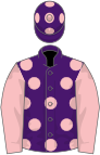 Purple, pink spots, pink sleeves, pink spots on cap