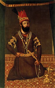 Painting, portrait of Nader Shah seated on a carpet, oil on canvas, probably Tehran, 1780s or 1790s.jpg