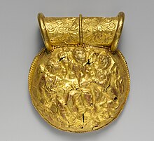 Etruscan golden bulla from the 3rd Century BC Pendant, bulla (lentoid) MET DP257506 (cropped).jpg