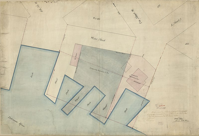 File:Plat of survey of Wm. M. Rapley's property fronting square west of sq. 471 - showing the docks and wharves described in lease and also the part occupied by Stephenson & Bro. - (Washington D.C.) LOC 88693039.jpg