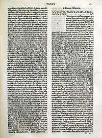 Timaioksen alku inkunaabelipainoksena vuodelta 1491.