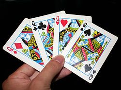 Queen cards of all four suits in the English pattern Queen playing cards.jpg