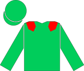 Camisa y gorra verde de carreras, con una barra roja en cada hombro