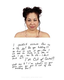 An example from the Hapa Project. The subject is photographed and accompanied by a handwritten, half-page answer to the question, "What are you?"