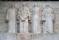 Figures of William Farel, John Calvin, Theodore Beza, and John Knox at the Reformation Wall, Geneva (executed with fellow sculptor Henri Bouchard)