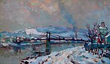 Robert Antoine Pinchon, Le pont d'Elbeuf sous la neige, oil on canvas, 54 x 92 cm