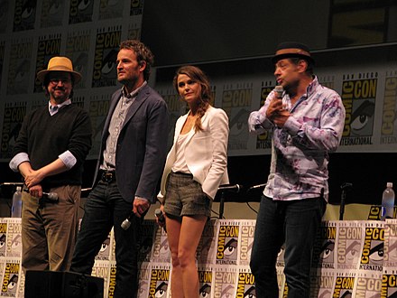 Director and cast of Dawn of the Planet of the Apes (from left): Matt Reeves and stars Jason Clarke, Keri Russell, and Andy Serkis