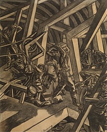 Sappers at Work: A Canadian Tunnelling Company, Hill 60, St Eloi by David Bomberg, which bears a reference to 1st Canadian Tunnelling Company. Sappers at work - Canadian Tunnelling Company, R14, St Eloi Art.IWMART2708.jpg