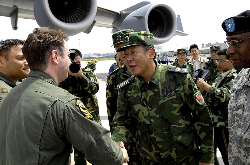 File:Senior Capt. Guan Youfei greets the first of two U.S. aircrews delivering earthquake relief supplies (080518-F-9750V-001).jpg