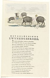 Spotprent op Willem V en zijn vrouw en kinderen, 1787. Het Geldersche Zwynengebroed (titel op object), RP-P-OB-77.555