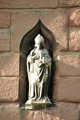 An example of a late sculpture of St. Chad, from St. Chad's Church, Lichfield, Staffordshire, 1930.