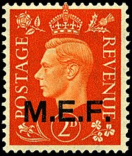 Middle East Forces overprint, 1942. Stamp UK MEF 1942 2p.jpg