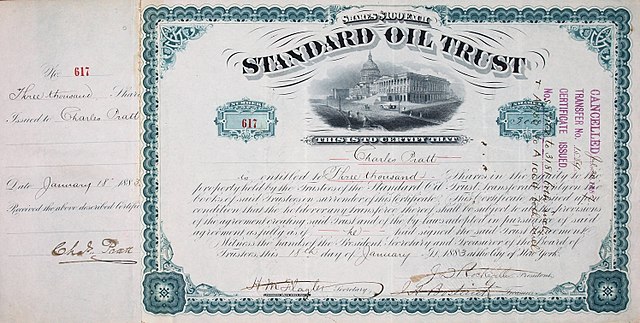 Share of the Standard Oil Trust, issued 18. January 1883, owned by Charles Pratt