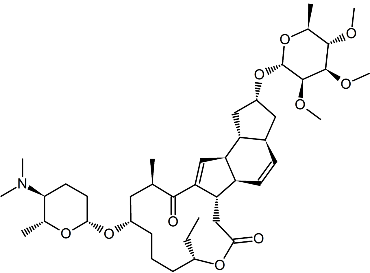 Chemical structure of Spinosyn A (spinosad). Image courtesy LHcheM and Wikimedia