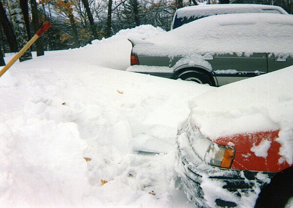 Partially dug out car at Fort Devens, Massachusetts, after the storm