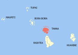 Die ligging van Tahaa (in rooi) in die Benedewindse Eislande.
