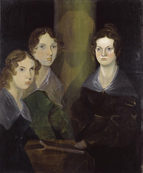 Anne, Emily and Charlotte Brontë, by their brother Branwell (c. 1834). He painted himself among his sisters, but later removed his image so as not to 