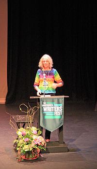 Jane Smiley speaking at the Vancouver Writers Fest on her 2014 novel, Some Luck The colourful and talented Jane Smiley, speaking on her most recent novel, "Some Luck." (15654225655).jpg