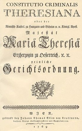 Foia de titlu a Codului Penal Terezian (Costututio Criminalis)