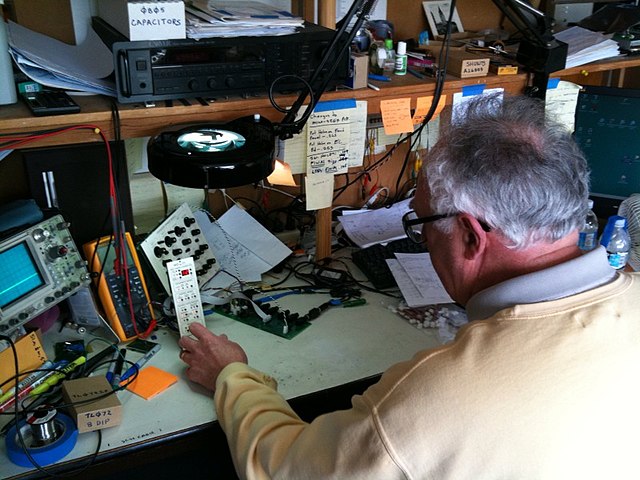 Tom Oberheim at his workbench, 2010