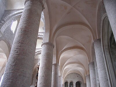Barrel vaulted ceiling in the Church of Saint-Philibert de Tournus in Tournus, Burgundy (beginning of 11th century)