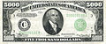 שטר $5000 משנת 1934. על השטר דיוקנו של ג'יימס מדיסון, נשיא ארצות הברית ה-4.