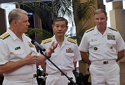 US Navy 100609-N-8273J-208 Chief of Naval Operations (CNO) Adm. Gary Roughead answer questions from media at Joint Base Pearl Harbor-Hickam.jpg