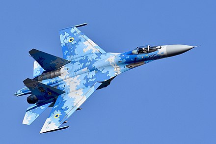 Ukrainian Air Force Su-27P arrives at the 2018 RIAT, England