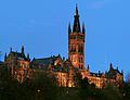 The Gilbert Scott Building of University of Glasgow, as viewed from Kelvingrove Park, Glasgow. An example of the Gothic Revival style.