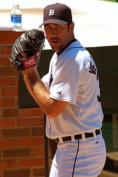 Justin Verlander (2004) is the only first-round pick of the Detroit Tigers to win the Rookie of the Year award. Verlander warms up.jpg