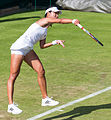 Wang Qiang competing in the first round of the 2015 Wimbledon Championships.