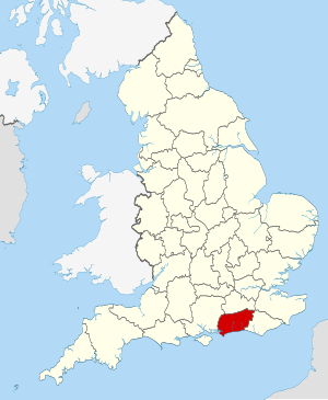 West Sussex county in red on UK map