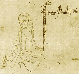 『논리학 대전』 필사본(1341년) 여백에 그려진 윌리엄.