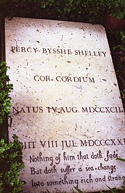 Tombstone of Percy Bysshe Shelley SSShelley - Tomba al Cimitero acattolico di Roma- Foto di Massimo Consoli, 1996 2.jpg