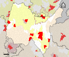 Lage des Attraktionsgebietes von Oyonnax im Departement Ain.