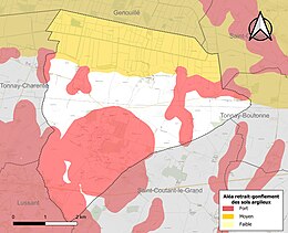 Carte des zones d'aléa retrait-gonflement des sols argileux de Moragne.