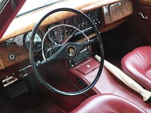The Mark 2 interior remained luxuriously appointed with Jaguar's characteristic burled walnut 1967 Jaguar MK II Automatic - interior (9043178604).jpg
