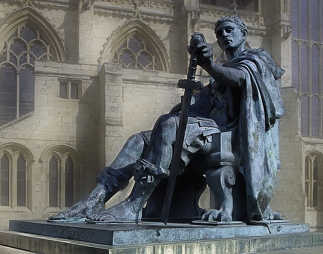 Modern statue of Constantine the Great outside York Minster