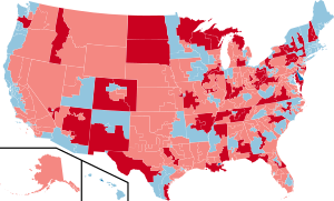 The 2010 elections (Republican gains in dark red) marked the beginning of Republican dominance of the South at the state and federal levels. 2010 House elections.svg