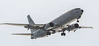 A Boeing P-8 Poseidon, tail number 168761, on final approach at Kadena Air Base in Okinawa, Japan. It is assigned to Patrol Squadron 45 (VP-45) at NAS Jacksonville, Florida, United States.