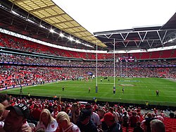 An overview of Wembley Stadium after the conclusion of the 2023 Men's Challenge Cup Final.